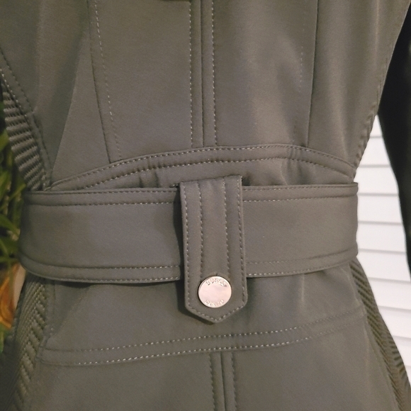 GUESS Soft Shell Coat With Belt, Olive - Picture 6 of 6
